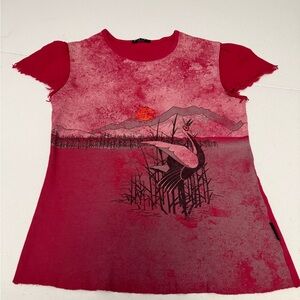 Sisley pink Graphic Heron Tee